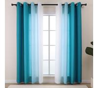 L.Z.E Tenda frangivista traslucida con gradiente di colore, turchese, colore bianco, per soggiorno, camera da letto, privacy, occhielli con motivo ombre, set da 2 tende sottili
