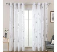 L.Z.E Tende bianche per la privacy, lunghe 183 cm, set di 2 pannelli, filtranti la luce, non trasparenti, per soggiorno, camera da letto, asilo, moderno, motivo a onde argentate, trattamento con
