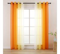 L.Z.E Tende in voile arancione e bianco per soggiorno, tende trasparenti sfumate arancione e tendaggi per camera da letto, cucina, finestre a golfo, 225 cm di lunghezza, caduta di 90 pollici, colore