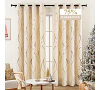 L.Z.E Tende oscuranti in velluto, per camera da letto, lunghezza 274 cm, set di 2 pannelli, colore crema, 80% oscuranti, per soggiorno, lussuosa stampa in lamina d'oro, motivo a onde e strisce, con