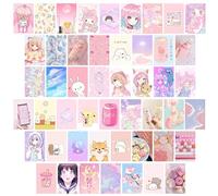 L1rabe 50 pezzi Kawai Anime Estetica Immagine Wall Collage Kit Rosa Cartoon Assemblato Stampa Set di Cartoncini Stampa Set Scuola Dormitorio Foto Poster Display Stile Alla Moda, Dolce Ragazze