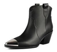 L37 HANDMADE SHOES Stivaletti alla Caviglia, in Pelle Naturale, Scarpe Fatte a Mano, Stile Unico, Skyline di Manhattan, Stivale Donna, Nero, 38 EU