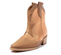 L37 - Stivali da cowboy, da donna, in pelle naturale, con fodera in pelle, stile unico, comodi ed eleganti, Sky Full of Stars, colore marrone chiaro/oro, taglia 35