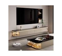 L3s9mPzVb4 Mobile TV con contenitore Mobile TV sospeso con luce a LED, mobile da tavolo in vetro moderno e minimalista montato a parete in legno anta ribaltabile cassetti(200cm)