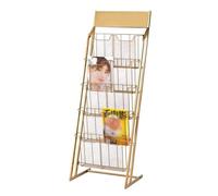 L3s9mPzVb4 Porta riviste da terra Supporto for brochure con portariviste a 5 strati, espositore for informazioni da terra, for esposizione di giornali e prodotti(Gold)