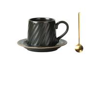 L3s9mPzVb4 Tazza da caffè Tazza da caffè con piattino e cucchiaio in ceramica retrò a righe nere, for tè pomeridiano, 300 ml