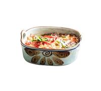 L3s9mPzVb4 Teglia in ceramica Ciotola for insalata di frutta fritta for uso domestico, vassoio for riso al forno, stoviglie in ceramica, 590 ml, ciotola for cottura a doppio orecchio