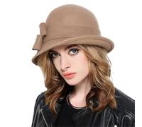 L6NqIAG Cappelli Fedora a Bombetta in Feltro di Lana da Donna con Fiocco Elegante for Donna Cappello Cloche da Chiesa Invernale floscio Vintage a Tesa Larga Cappello a Bombetta(Khaki)
