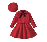 L9WEI Completo 4 Anni Elegante Set da Tre Pezzi per Bambina, con Fiocco, Manica Lunga, in Lana, Gilet, Cappello, da 1 a 6 Anni Felpa Rossa 2 Anni (Red, 3-4 Years)