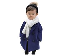 L9WEI Neve Neonato Cappotto per Ragazzi con tacche Giacca con Colletto per Ragazze Cappotto per Bambini in Lana con Doppio Elegante Cappotto per Bambini Scozzese per Bambini Pile (Navy, 18-24 Months)