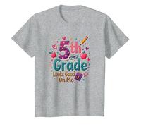 La 5a Classe Mi Sta Bene, Ragazza del Primo Giorno di Scuola Maglietta, Bambini, Grigio Melange, 12 Anni