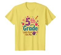 La 5a Classe Mi Sta Bene, Ragazza del Primo Giorno di Scuola Maglietta, Bambini, Limone, 3 Anni