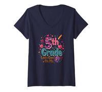 La 5a Classe Mi Sta Bene, Ragazza del Primo Giorno di Scuola Maglietta con Collo a V, Donna, Navy, S