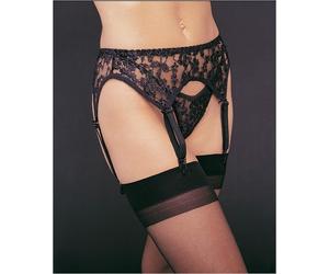 LA-8888Q Intimo Donna Set Reggicalze + Perizoma in Pizzo Floreale NERO TG. XL