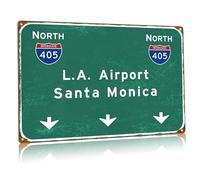 La Airport Road Targa in metallo Santa Monica Interstate 405, cartello stradale con indicazione stradale per aeroporto, autostrada, bar, casa, club, decorazione da parete, 30,5 x 45,7 cm