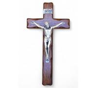 La Balestra Crocifisso da Parete - Artigianale Made in Italy Cristo e INRI Placcati Argento 999 - Crocifissi da Parete in Legno, Cura e Precisione dei dettagli di Gesù Crocifisso - 25 x 14cm