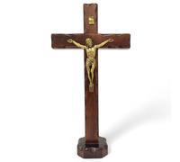 La Balestra Crocifisso da Tavola - Artigianale Made in Italy Cristo e INRI Ottonati - Crocifissi da Tavola in Legno, Cura e Precisione dei dettagli di Gesù Crocifisso -34,5X18 cm