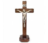 La Balestra Crocifisso da Tavola - Artigianale Made in Italy Cristo e INRI Placcati Argento 999 - Crocifissi da Tavola in Legno, Cura e Precisione dei dettagli di Gesù Crocifisso - 27X13,5 cm