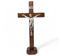 La Balestra Crocifisso da Tavola - Artigianale Made in Italy Cristo e INRI Placcati Argento 999 - Crocifissi da Tavola in Legno, Cura e Precisione dei dettagli di Gesù Crocifisso - 35 X 18 cm