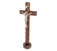La Balestra Crocifisso San Benedetto in legno naturale da tavolo - cristo placcato argento 999 - prodotto in Umbria Italy - 25x14 CM