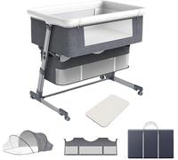La bambina bassinet facilita la vita come nuovo genitore. Elegantemente wilBaby bassinet 3 in 1, bedside con la ruota del freno, parco giochi, lettino portatile, altezza regolabile, con reti per zanza