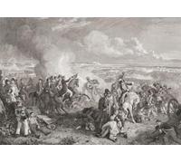 La battaglia di Waterloo 18 giugno 1815. Il duca di Wellington a cavallo con cappello in mano al centro ha ricevuto notizia che il feldmaresciallo von Blucher e le sue truppe prussiane sono in rotta