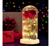 La bella e la bestia rosa, rosa per sempre, rosa eterna in Cupola trasparente, rosa magica con striscia luminosa a LED, regalo rosa per anniversario, San Valentino, festa della mamma e compleanno