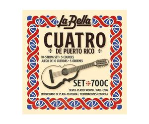 La Bella Strings »CUATRO DE PUERTO RICO - 700C - BALL END« Corde per Quatro Chitarra 12-Corde - Plain Steel/Silk and Steel - 10 Corde in 5 Cori