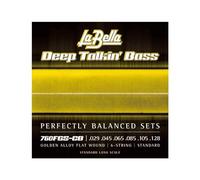La Bella Strings »DEEP TALKIN' BASS GOLD FLATS - 760FGS-CB - 6-STRING E-BASS« Corde per Basso Elettrico 6-Corde - Golden Alloy Flat Wound - Standard: 029-128