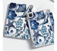 La bellissima e carina cover trasparente in acrilico cristallo dipinta a doppia faccia con animali marini cartoni animati, balene, squali, stelle marine, tartarughe, meduse, lettere, fiori, per iPad 7