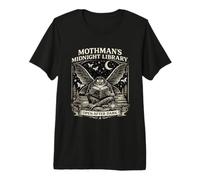 La Biblioteca di Mezzanotte di Mothman Cryptid Night Reader Fantasy Maglietta Premium