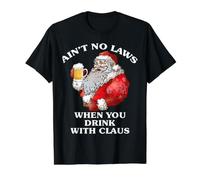 La Birra di Babbo Natale Non è Nessuna Legge Quando Bevi con Babbo Natale Maglietta con Stampa Grafica Economica, Uomo, Nero, M