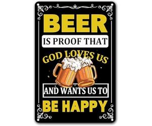 La birra è la prova che Dio ci ama e vuole che siamo felici. Targa in metallo vintage da appendere alla parete. Targa in latta per birra per casa, ufficio, bar, pub, caffetteria, decorazione per cave