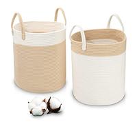 LA BONHEUR Cesto Portaoggetti 2 pezzi,Portabiancheria Grande per Bambini Giocattoli Cesto Portaoggetti con Manico Intrecciato Pieghevole Ripostiglio Bagno per Coperte(40CM*35CM)