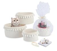 LA BONHEUR Cesto portaoggetti per scaffali e armadi, set da 4 pezzi, corda di cotone intrecciato, accessori per il bagno, organizer per il bagno (confezione regalo Star Gaze+ nastro)