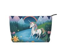 La borsa cosmetica del velluto a coste stampata correndo gli unicorni, borsa impermeabile di stoccaggio degli articoli da toeletta di viaggio, Nero , Taglia unica