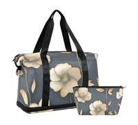 La borsa da viaggio grigia floreale dell'oro grande porta sulla borsa dell'aeroporto con la borsa da toeletta per il viaggio multifunzionale, Grigio Floreale Oro, 1 size