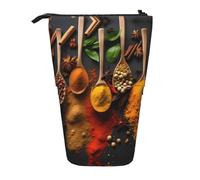 La borsa di matita permanente telescopica della stampa delle spezie/sta sulla borsa della cancelleria/borsa di trucco/caso di immagazzinaggio, Nero , Taglia unica