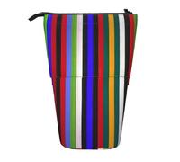 La borsa di matita permanente telescopica della stampa delle strisce colorate/sta sulla borsa della cancelleria/borsa di trucco/caso di stoccaggio, Nero , Taglia unica