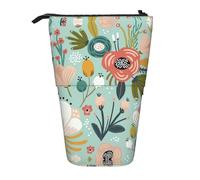 La borsa di matita permanente telescopica della stampa variopinta della flora sta sulla borsa della cancelleria/borsa di trucco/caso di stoccaggio, Nero , Taglia unica