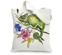 La borsa di totalizzatore della tela dei camaleonti, borse della spesa riutilizzabili ecologiche, spalla verde leggera porta le borse, Verde, 13x15 Inch