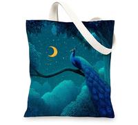 La borsa di totalizzatore della tela del pavone, borse riutilizzabili d'annata della drogheria, borse blu leggere della tracolla 33x38 pollici
