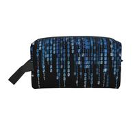 La borsa per il trucco blu con stampa binaria carina borsa cosmetica per le donne pochette da viaggio borsa da toilette per signora