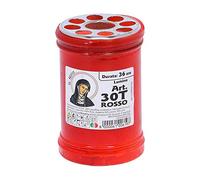 La Briantina Lumino Santa Rita 30L con paraffina bianca e stoppino in cotone cerato - Portacandela rosso con griglia argentata - Altezza 10,5 cm - Diametro 6,5 cm