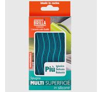 La Briantina Spugna Multiuso in Silicone - Doppio Lato con Setole e Superficie Alveolare - Non Graffia - con Bordo Spatola e Tira Acqua - Lavabile in Lavastoviglie - 13,5 x 7,5 cm