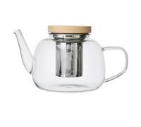 La Cafetière Rialto, Teiera da 4 tazze in vetro borosilicato con filtro in acciaio inox rimovibile, coperchio in legno e beccuccio antigoccia, resistente al calore e agli shock termici, 1,2 l