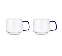 La Cafetière - Set di 2 tazze in vetro borosilicato resistente al calore, con manico in vetro blu, eleganti tazze per tè, caffè, cioccolata calda, impilabili, lavabili in lavastoviglie, 275 ml