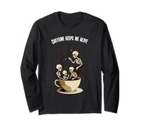 La Caffeina Mi Tiene in Vita Halloween Skeleton Coffee Lover Maglia a Manica