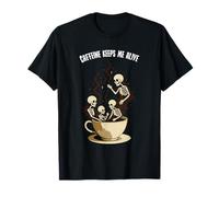 La Caffeina Mi Tiene in Vita Halloween Skeleton Coffee Lover Maglietta