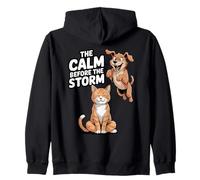 La Calma Prima della Tempesta (Gatto e Cane) Felpa con Cappuccio